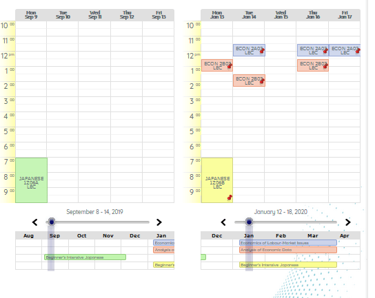 Screenshot of MyTimetable for fall and winter terms