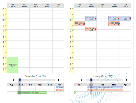 Screenshot of MyTimetable for fall and winter terms