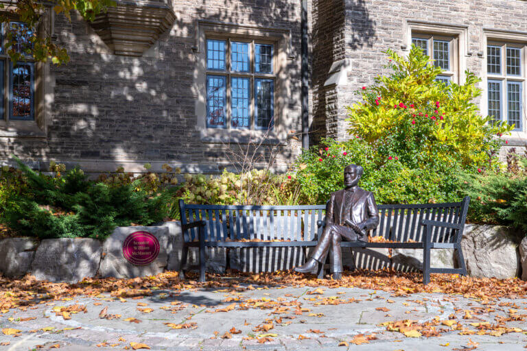 William McMaster statue in the Fall